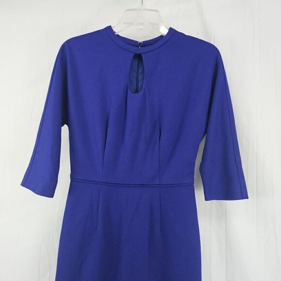 Trina Turk Women's Size 4 Blue Cutout Sheath Business Career Keyhole Half Sleeve - Picture 3 of 9